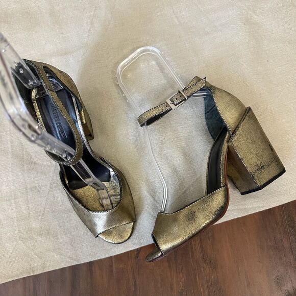 RACHEL COMEY Coppa Heeled Sandals Open Toe in Distressed Metallic Gold - Picture 2 of 11